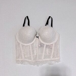 Victoria’s Secret Dream Angel White Lace Velvet Strap Demi Bra Corset